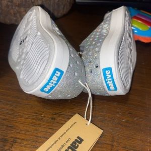 Silver glitter kids native slipons
